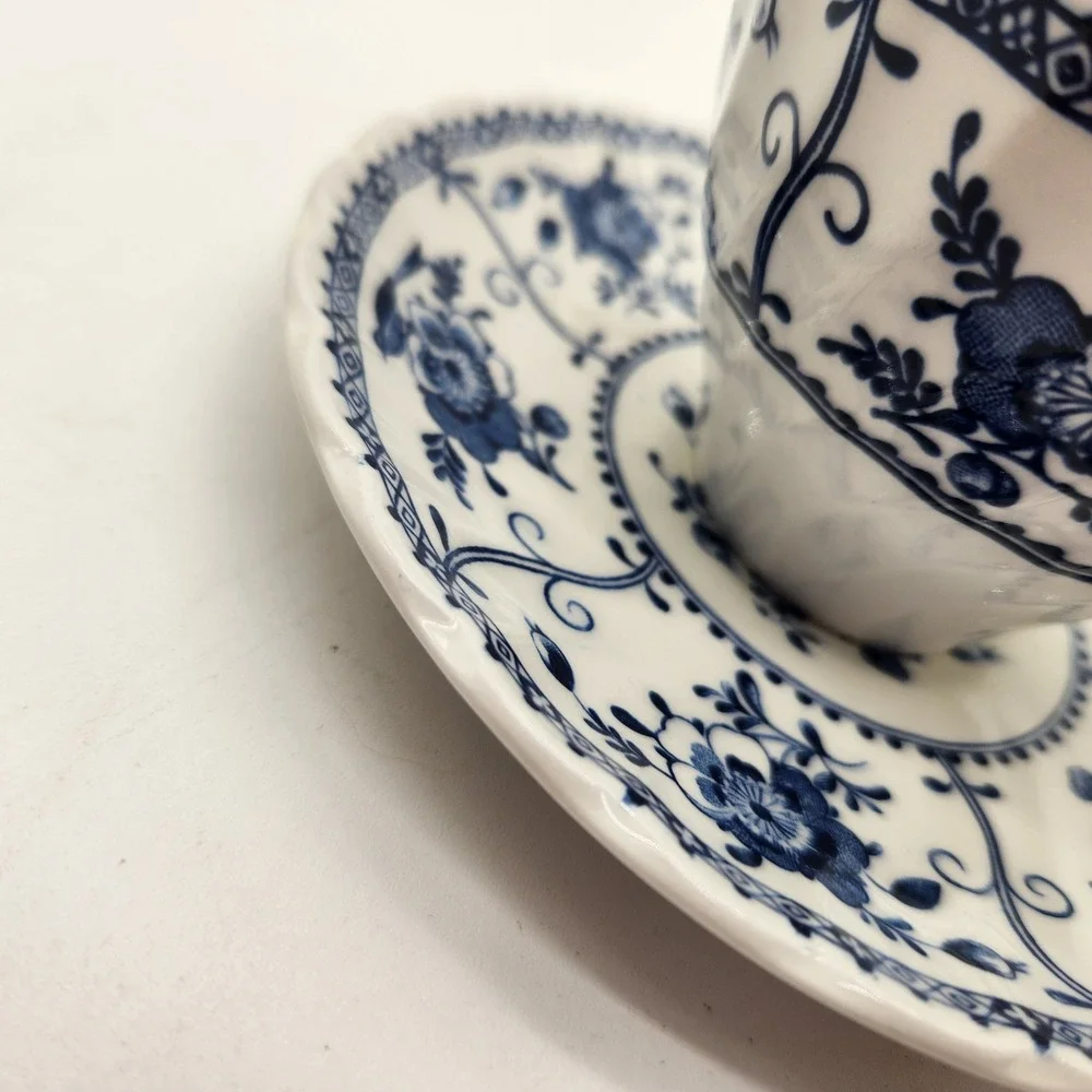 Johnson Brothers Indies Blue Ironstone Cup and Saucer Set Made in England Floral - Picture 4 of 11
